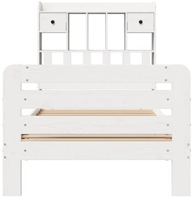 Cama com estante sem colchão 90x200 cm pinho maciço branco
