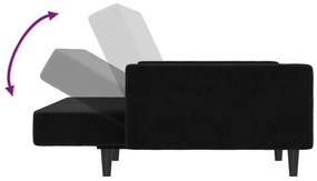 Sofá-cama de 2 lugares veludo preto