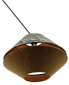 Candeeiro Pendente Preto com Abajur Duplo em Veludo, Design Folha e Bege - Blitz Clássico / Antigo,Moderno