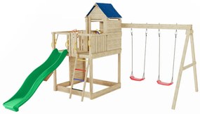 Parque infantil Crianças Exterior Treehouse 3 KDI Com Escorrega, casinha acolhedora com telhado sintético (impermeável), volante de piratas, telescópi