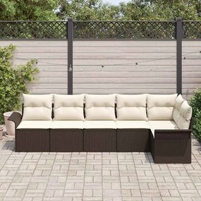Conjunto de Sofás de Jardim de 6 Peças com Almofadas Castanho Rattan P