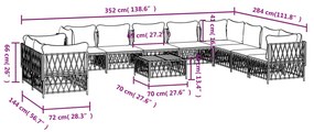 11 pcs conjunto lounge de jardim com almofadões aço branco
