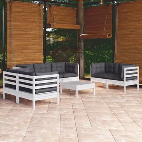 vidaXL 8 pcs conjunto lounge de jardim c/ almofadões pinho maciço
