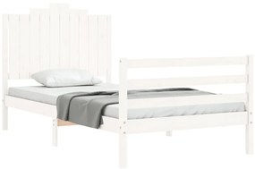 Estrutura de cama com cabeceira 100x200cm madeira maciça branco