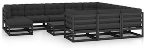 12 pcs conjunto longue jardim c/ almofadões pinho maciço preto