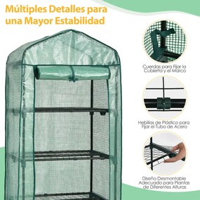 Estufa de jardim com 4 prateleiras, cobertura de PVC e estrutura metálica Mini estufa para jardinagem 70 x 49 x 159 cm verde