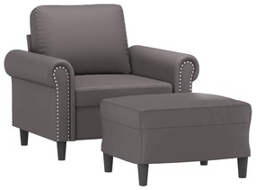 Poltrona com apoio de pés couro artificial 60 cm cinzento