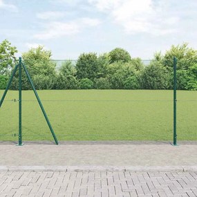 vidaXL Cerca de Fio Soldado com 13 Postes Flangeados Verde 1.2x25 m Aço