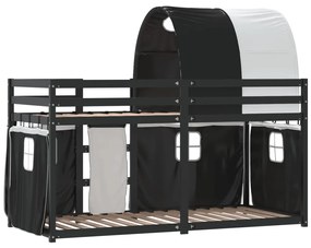 Beliche com cortinas 90x190 cm pinho maciço branco e preto