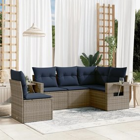 vidaXL 5 pcs conjunto sofás p/ jardim c/ almofadões vime PE cinzento
