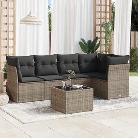 6 pcs conjunto sofás de jardim com almofadões vime cinzento