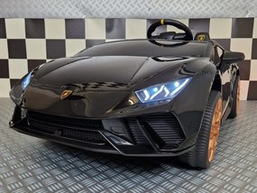 Carro elétrico para crianças Lamborghini Huracan 24 V 4x4, 2 Lugares, rodas borracha, assento pele Preto metalizado