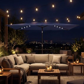 Guarda sol duplo Jardim com 24 Luzes LED Solares Cobertura Inclinável Poste Metálico 29x25 m Azul Escuro