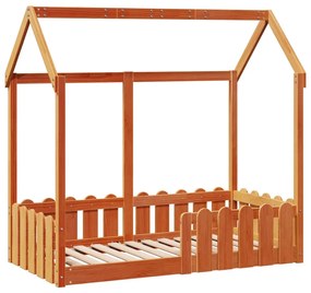 Cama infantil formato casa 70x140 cm pinho maciço castanho-mel
