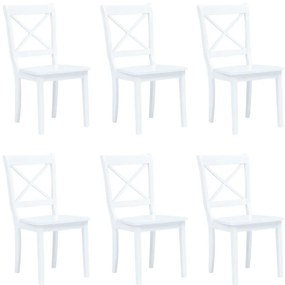 vidaXL Cadeiras de jantar 6 pcs seringueira maciça branco