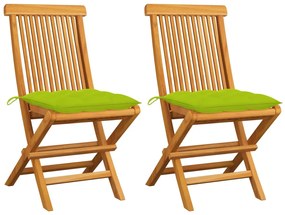 Cadeiras jardim c/ almofadões verde brilhante 2 pcs teca maciça