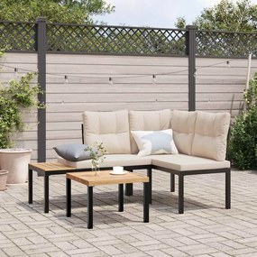 vidaXL Bancos de jardim com almofadões 2 pcs aço revestido a pó preto
