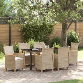 vidaXL Conjunto de Jantar de Jardim de 7 Peças com Almofadas Bege Vime PE