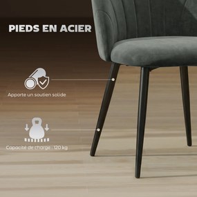 Conjunto de 2 Cadeiras de Jantar em Concha (MESA NÃO INCLUIDA), 52 x 55 x 79 cm, Almofadadas, Cinzento