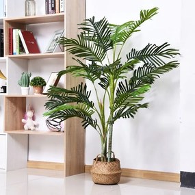 Outsunny Palmeira Artificial 150cm com bastões naturais Árvore decorativa da planta Sintético com vaso Casa terraço jardim decoração