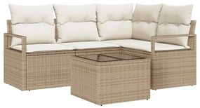 Conjunto de Sofá de Jardim de 5 Peças com Almofadas Marrons em Rattan