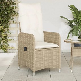 vidaXL Cadeira de jardim reclinável com almofadões vime PE bege
