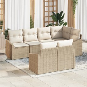 vidaXL Conjunto de Sofás de Jardim de 7 Peças com Almofadas Bege Vime PE
