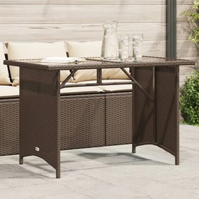 vidaXL Mesa de jardim com tampo de vidro 110x68x70 cm vime PE castanho