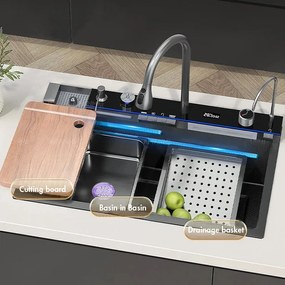 Lava-Loiça de Cozinha em Aço Inoxidável 304 com Cascata e Display Digi