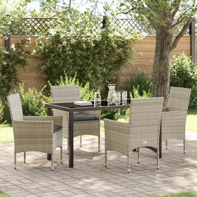 Conjunto de Jantar para Jardim vidaXL de 5 Peças com Almofadas Cinza Claro de Polirattan