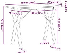 Mesa de jantar estrutura em Y 100x50x75cm pinho e aço