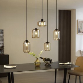 Candeeiro suspenso moderno preto com vidro âmbar 5-luzes - Sheena