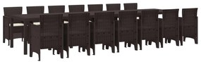 vidaXL Conjunto de Jantar para Jardim com Almofadas 15 pcs Castanho PP