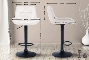 Banco alto em veludo com estrutura preta 85-106 x 49 x 51 cm cor creme
