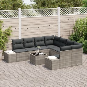 Conjunto de Sofás de Jardim de 9 Peças com Almofadas Cinza Claro Ratta