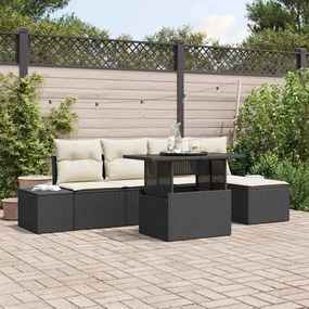 vidaXL Conjunto de Sofá de Jardim 6 Peças com Almofadas Preto Rattan Poliéster