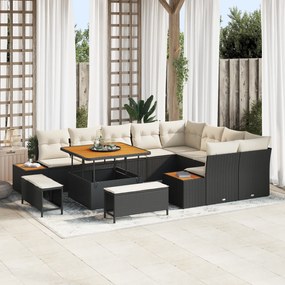 Conjunto de Sofá de Jardim vidaXL 12 Peças com Almofadas Preto Vime Ac