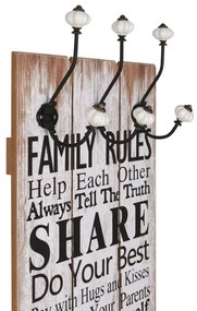 Bengaleiro de parede com 6 ganchos 120x40 cm FAMILY RULES