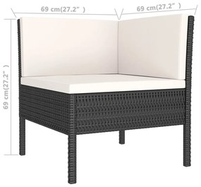 9 pcs conjunto lounge de jardim c/ almofadões vime PE preto