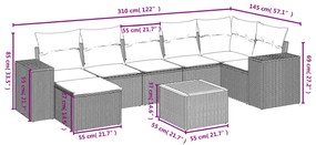 8 pcs conjunto sofás de jardim com almofadões vime PE preto