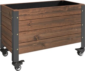 Floreira de Madeira com Rodas Orifício de Drenagem e Forro Não Tecido 60x30x41 cm Castanho Escuro