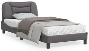 Estrutura cama c/ cabeceira couro artificial 90x190 cm cinzento
