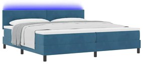 Cama Box com Colchão e LED Azul Escuro 200x200 cm Veludo
