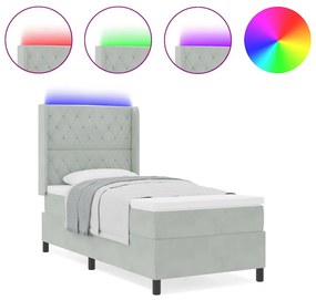 Cama Box com Colchão &amp; Luz LED Cinza Claro 90x190 cm Veludo