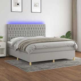 Cama box spring c/ colchão e LED 160x200 cm tecido cinza-claro