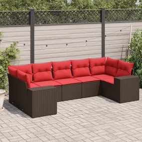 vidaXL 7 pcs conjunto de sofás jardim c/ almofadões vime PE castanho