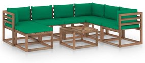 8 pcs conjunto lounge de jardim com almofadões verdes