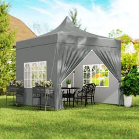 Tenda de jardim dobrável 3 x 3 m, 4 paredes laterais removíveis, 3 janelas, altura ajustável, saco de transporte cinzento
