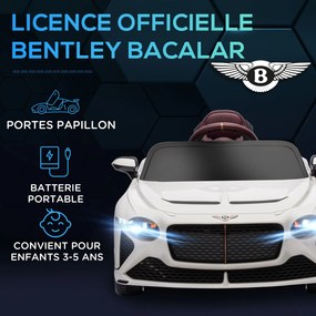 Carro elétrico para crianças dos 3 aos 5 anos, 2 motores, 12 V, 25 W, 3-5 km/h, comando à distância de 2,4 GHz, Bentley Bacalar branco