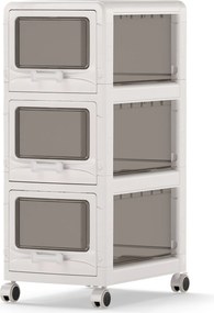 Carrinho de Arrumação com 3 Gavetas, 42 x 28 x 70,5 cm, Gavetas Transparentes, Branco